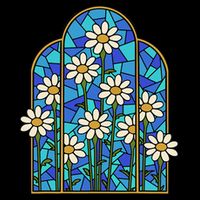 White Wildflower Flower Mosaic Church Window Drawstring Bag