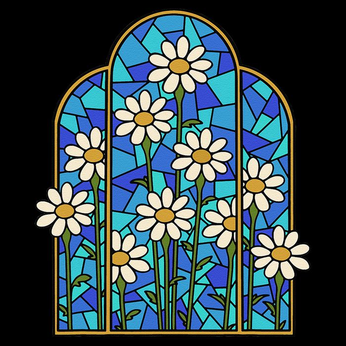 White Wildflower Flower Mosaic Church Window Drawstring Bag