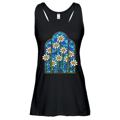 White Wildflower Flower Mosaic Church Window Ladies Essential Flowy Tank