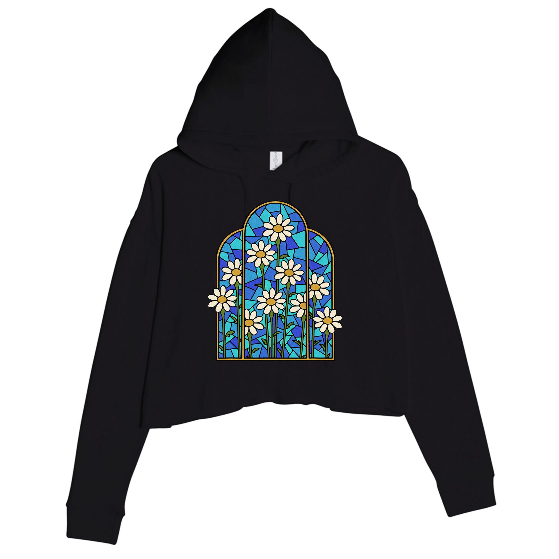 White Wildflower Flower Mosaic Church Window Crop Fleece Hoodie