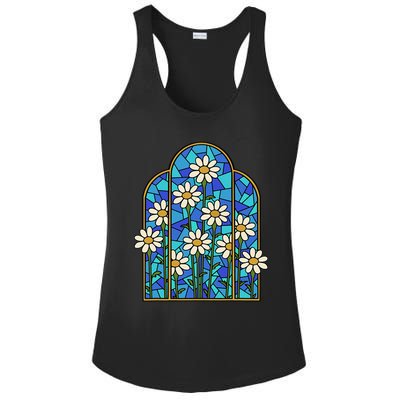 White Wildflower Flower Mosaic Church Window Ladies PosiCharge Competitor Racerback Tank