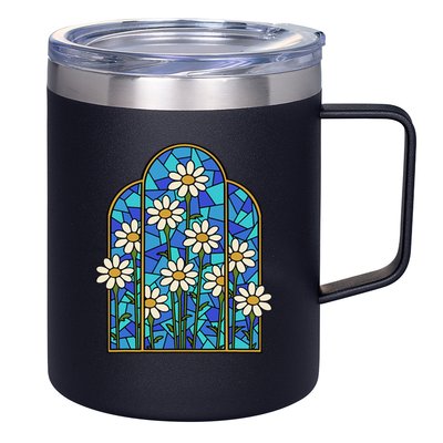 White Wildflower Flower Mosaic Church Window 12oz Stainless Steel Coffee Mug