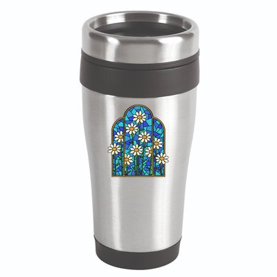 White Wildflower Flower Mosaic Church Window 16oz Travel Tumbler