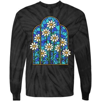 White Wildflower Flower Mosaic Church Window Tie-Dye Long Sleeve Shirt