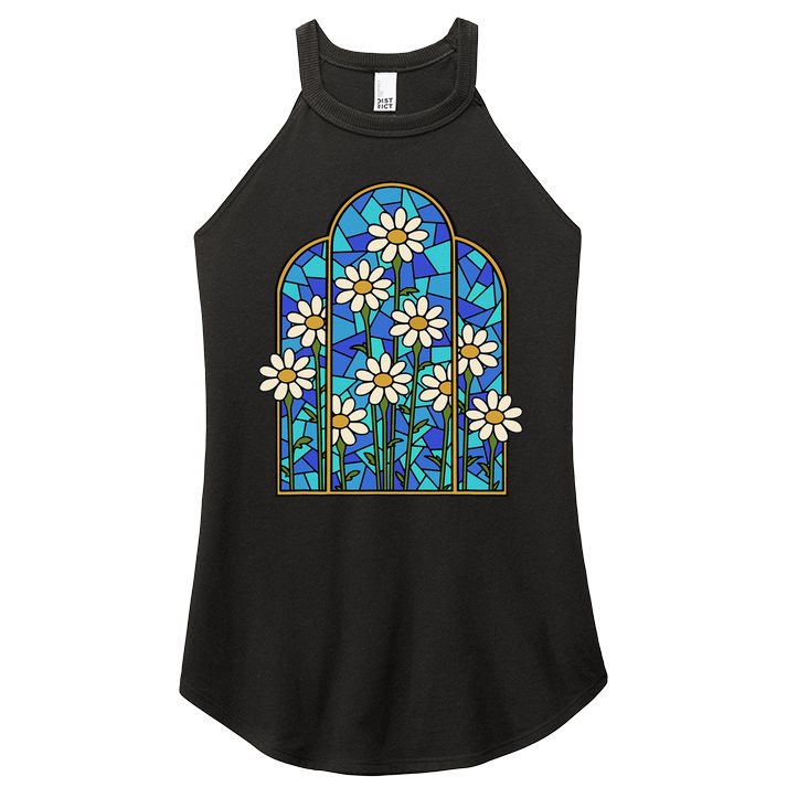 White Wildflower Flower Mosaic Church Window Women's Perfect Tri Rocker Tank