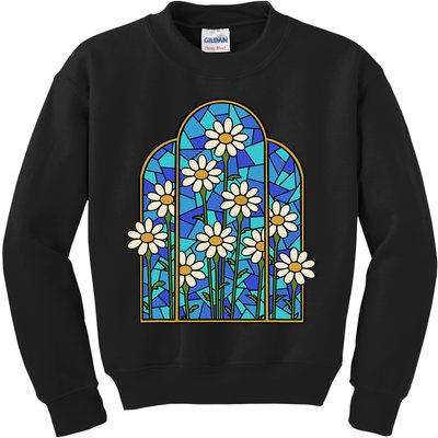 White Wildflower Flower Mosaic Church Window Kids Sweatshirt