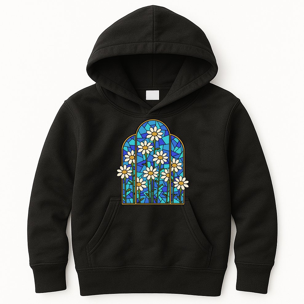 White Wildflower Flower Mosaic Church Window Kids Hoodie