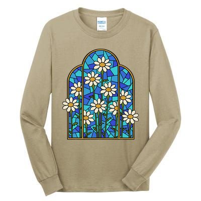 White Wildflower Flower Mosaic Church Window Tall Long Sleeve T-Shirt