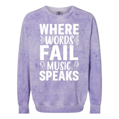 Where Words Fail Music Speaks Cute Gift Musical Music Notes Musician Gift Colorblast Crewneck Sweatshirt