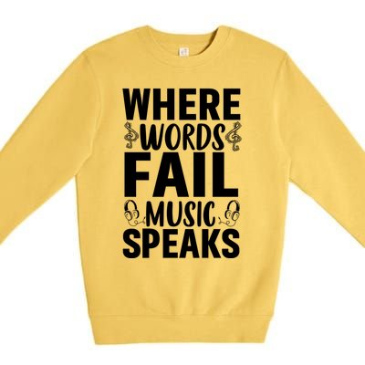 Where Words Fail Music Speaks Cute Gift Musical Music Notes Musician Gift Premium Crewneck Sweatshirt