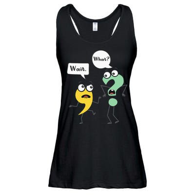 Wait What Funny English Teacher Grammar Police Grammarian Ladies Essential Flowy Tank