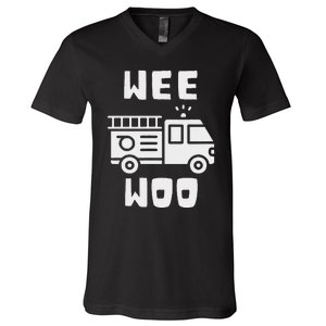 Wee Woo Fire Truck Firefighter Emergency Response Siren V-Neck T-Shirt