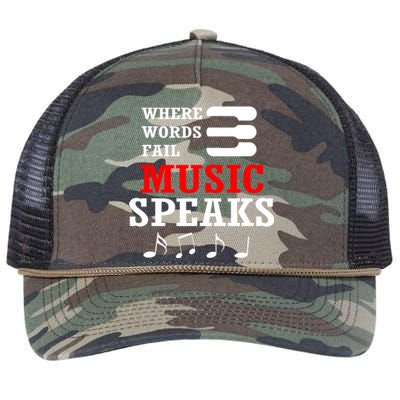 Where Words Fail Music Speaks Gift Retro Rope Trucker Hat Cap