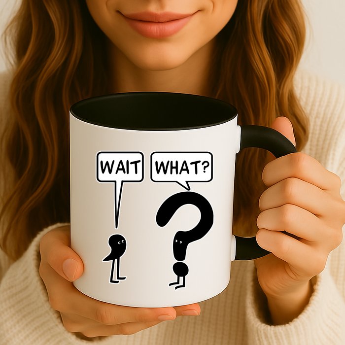 Wait What Funny Grammar Questioning Punctuation Mug