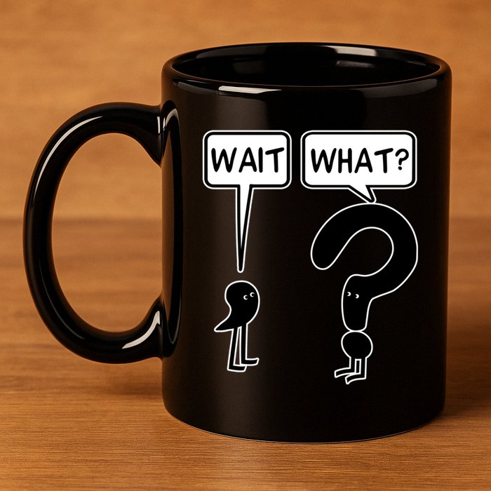 Wait What Funny Grammar Questioning Punctuation 11oz C Handle Ceramic Mug