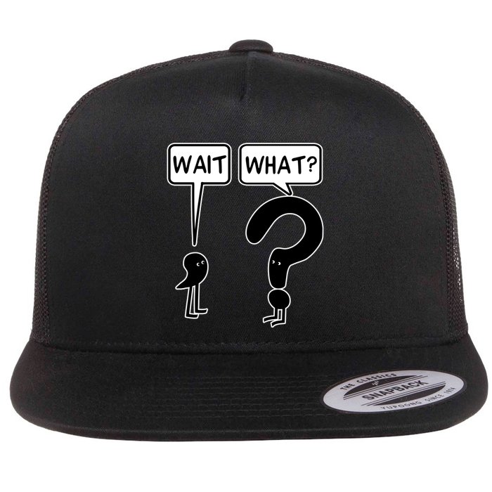 Wait What Funny Grammar Questioning Punctuation Flat Bill Trucker Hat