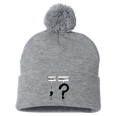 Wait What Funny Grammar Questioning Punctuation Pom Pom 12in Knit Beanie