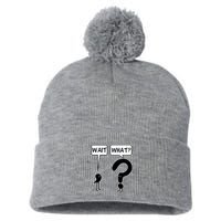 Wait What Funny Grammar Questioning Punctuation Pom Pom 12in Knit Beanie