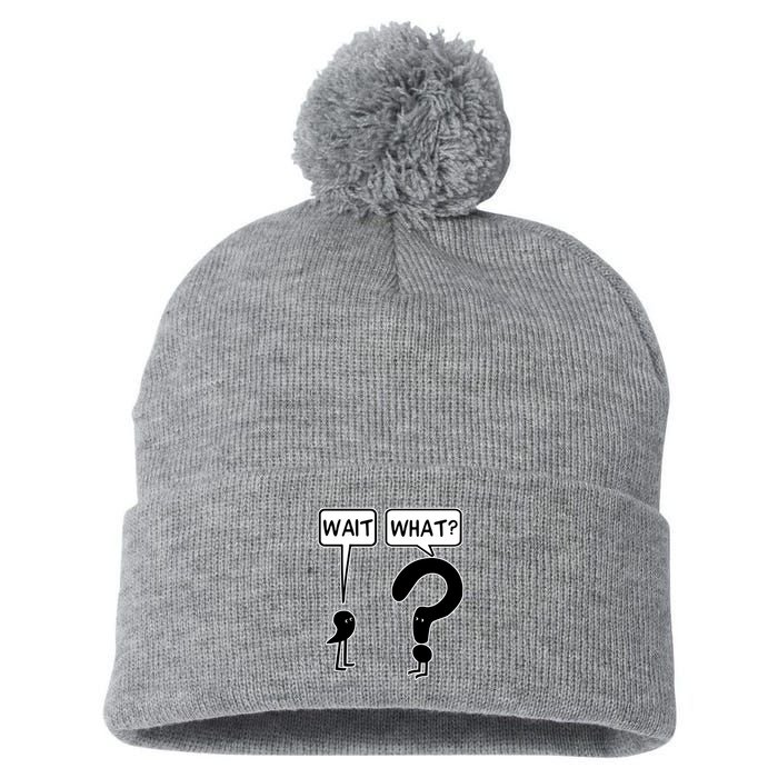 Wait What Funny Grammar Questioning Punctuation Pom Pom 12in Knit Beanie