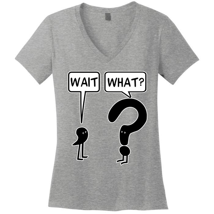 Wait What Funny Grammar Questioning Punctuation Women's V-Neck T-Shirt