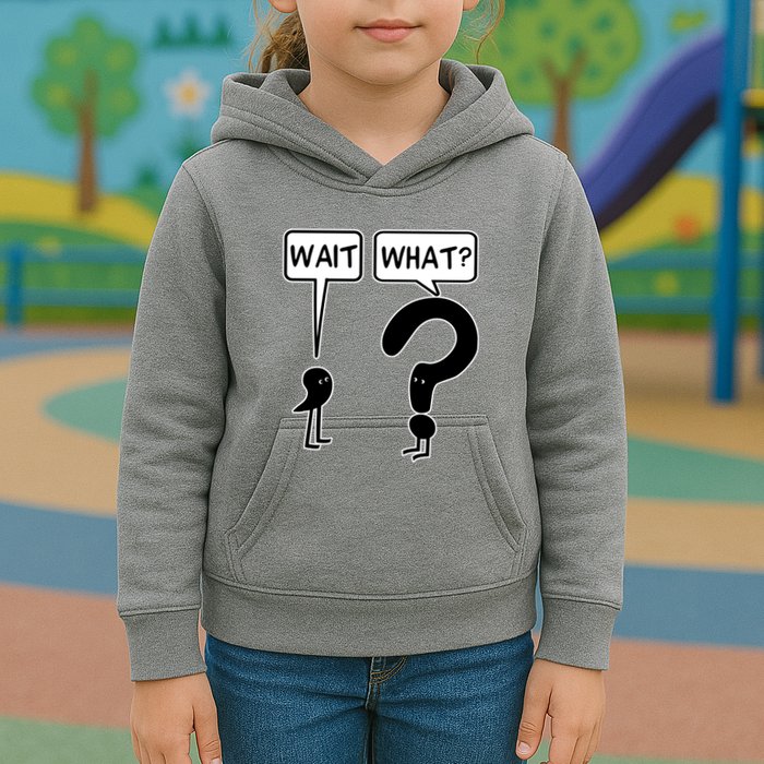 Wait What Funny Grammar Questioning Punctuation Kids Hoodie