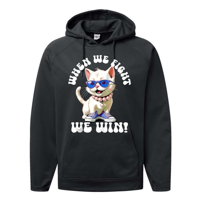 When We Fight We Win Kamala Harris Cat Lady Boho Performance Fleece Hoodie