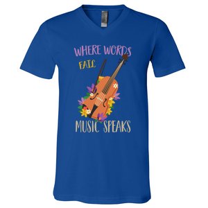 Where Words Fail Music Speaks Violin Musician Theater Lover Gift V-Neck T-Shirt