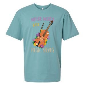 Where Words Fail Music Speaks Violin Musician Theater Lover Gift Sueded Cloud Jersey T-Shirt