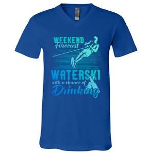 Waterski Weekend Forecast Ing Funny Gift Funny Water Skiing Cool Gift V-Neck T-Shirt