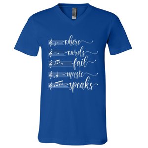 Where Words Fail Music Speaks Music Teacher Gift V-Neck T-Shirt