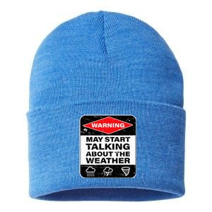 Weather Warning Funny Raining Storms Meteorology Sustainable Knit Beanie