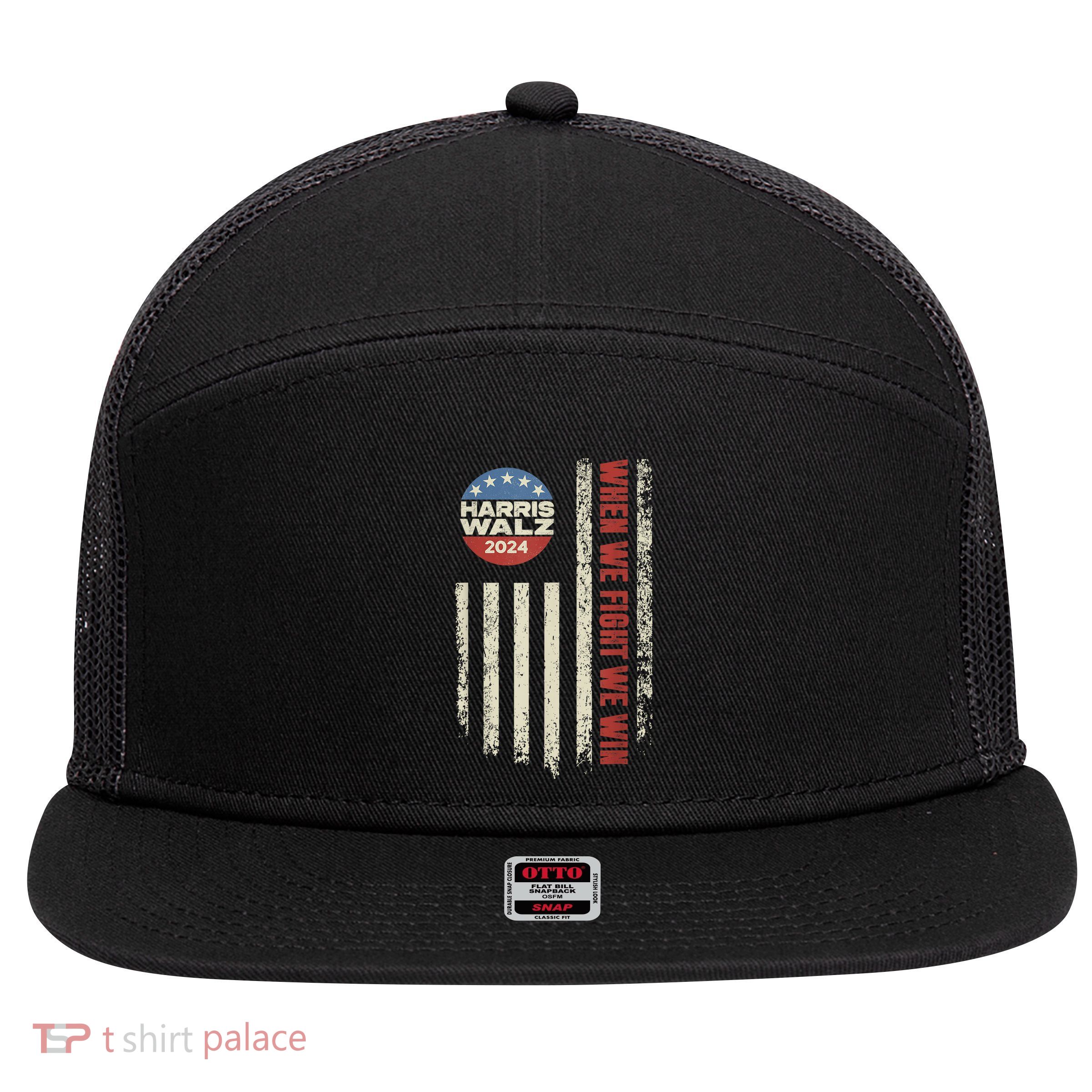 When We Fight We Win Kamala Harris Cat Lady Boho 7 Panel Mesh Trucker Snapback Hat