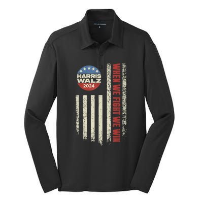 When We Fight We Win Kamala Harris Cat Lady Boho Silk Touch Performance Long Sleeve Polo