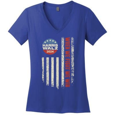 When We Fight We Win Kamala Harris Cat Lady Boho Women's V-Neck T-Shirt