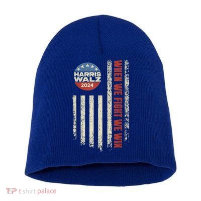 When We Fight We Win Kamala Harris Cat Lady Boho Short Acrylic Beanie
