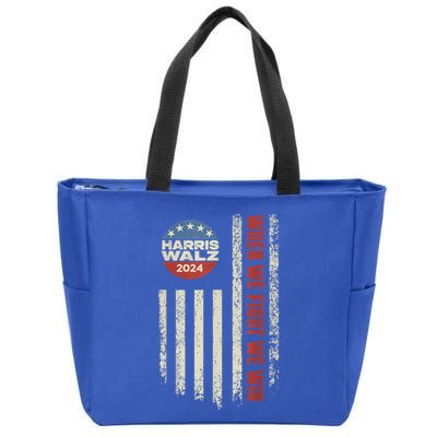 When We Fight We Win Kamala Harris Cat Lady Boho Zip Tote Bag