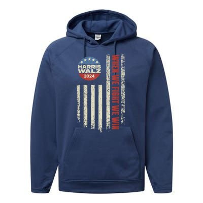 When We Fight We Win Kamala Harris Cat Lady Boho Performance Fleece Hoodie