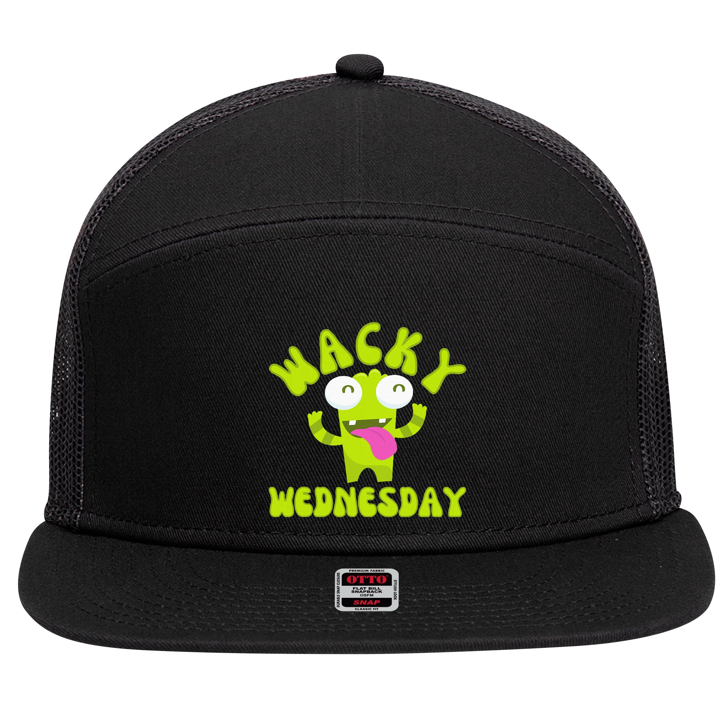 Wacky Wednesday Funny Green Ogre Mismatch 7 Panel Mesh Trucker Snapback Hat