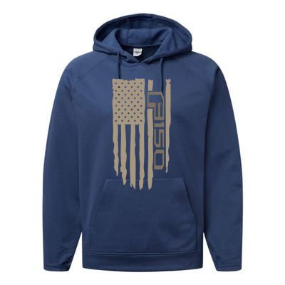 Wandering Wheels F150 American Flag Gift Performance Fleece Hoodie