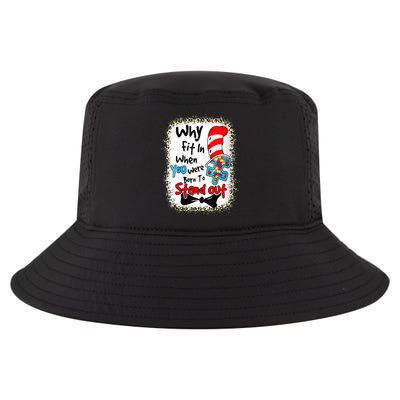 Wo Why Fit In Autism Awareness Doctor Teacher Hat Cat Book V-Neck Cool Comfort Performance Bucket Hat