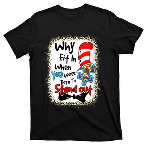 Wo Why Fit In Autism Awareness Doctor Teacher Hat Cat Book V-Neck T-Shirt