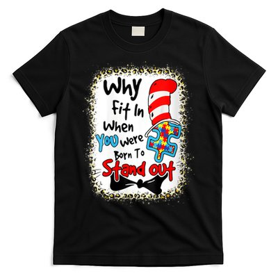 Wo Why Fit In Autism Awareness Doctor Teacher Hat Cat Book V-Neck T-Shirt