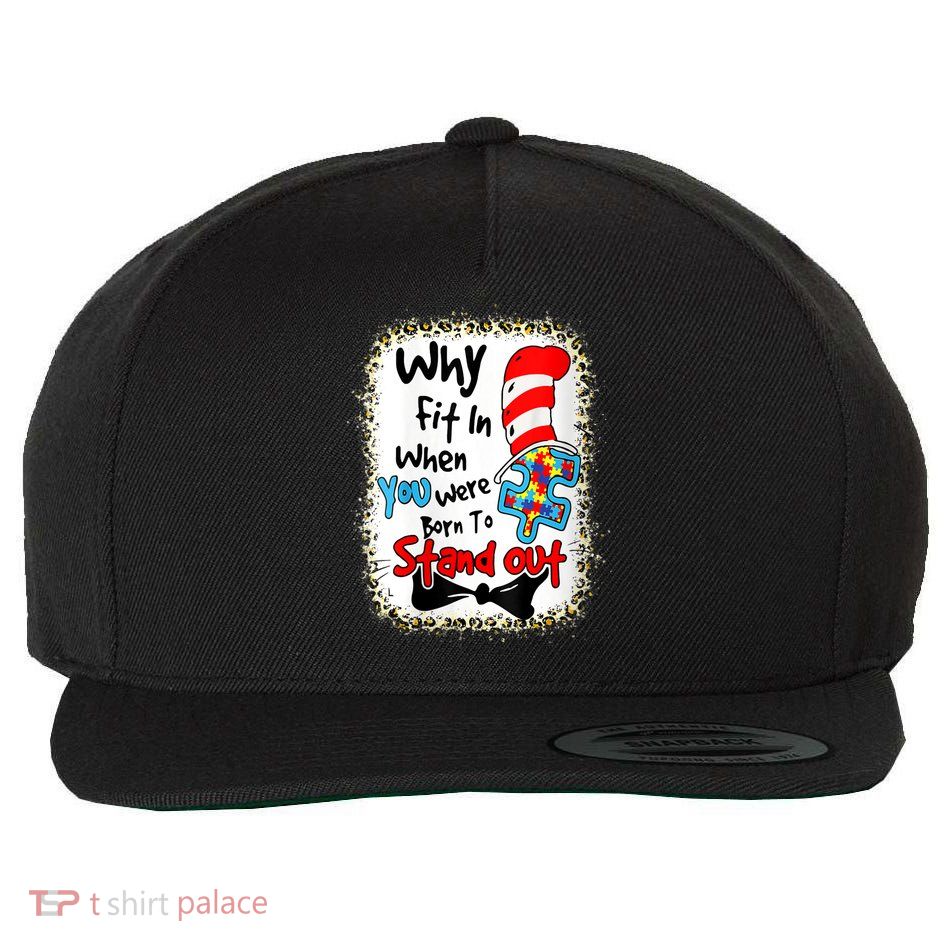 Wo Why Fit In Autism Awareness Doctor Teacher Hat Cat Book V-Neck Wool Snapback Cap