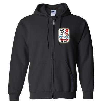 Wo Why Fit In Autism Awareness Doctor Teacher Hat Cat Book V-Neck Full Zip Hoodie