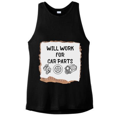 Will Work For Car Parts Car Enthusiast Muscle Car Ladies PosiCharge Tri-Blend Wicking Tank