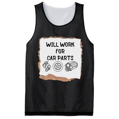 Will Work For Car Parts Car Enthusiast Muscle Car Mesh Reversible Basketball Jersey Tank