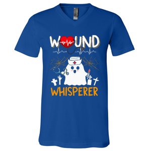 Wound Whisperer Funny Halloween Cute Ghost Nurse V-Neck T-Shirt