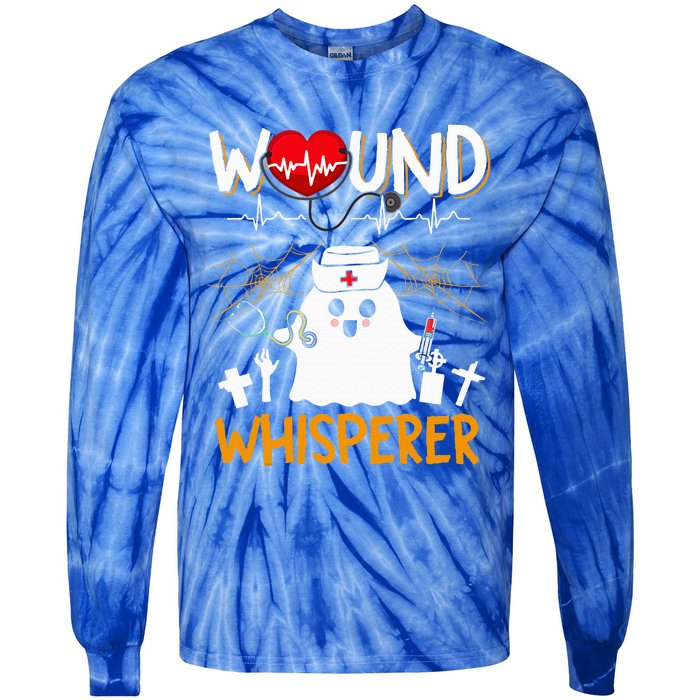 Wound Whisperer Funny Halloween Cute Ghost Nurse Tie-Dye Long Sleeve Shirt