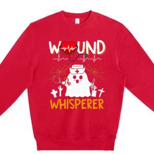 Wound Whisperer Funny Halloween Cute Ghost Nurse Premium Crewneck Sweatshirt