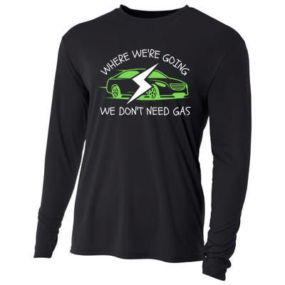 Where We're Going We Don't Need Gas, ECar, Funny Electric Car Cooling Performance Long Sleeve Crew